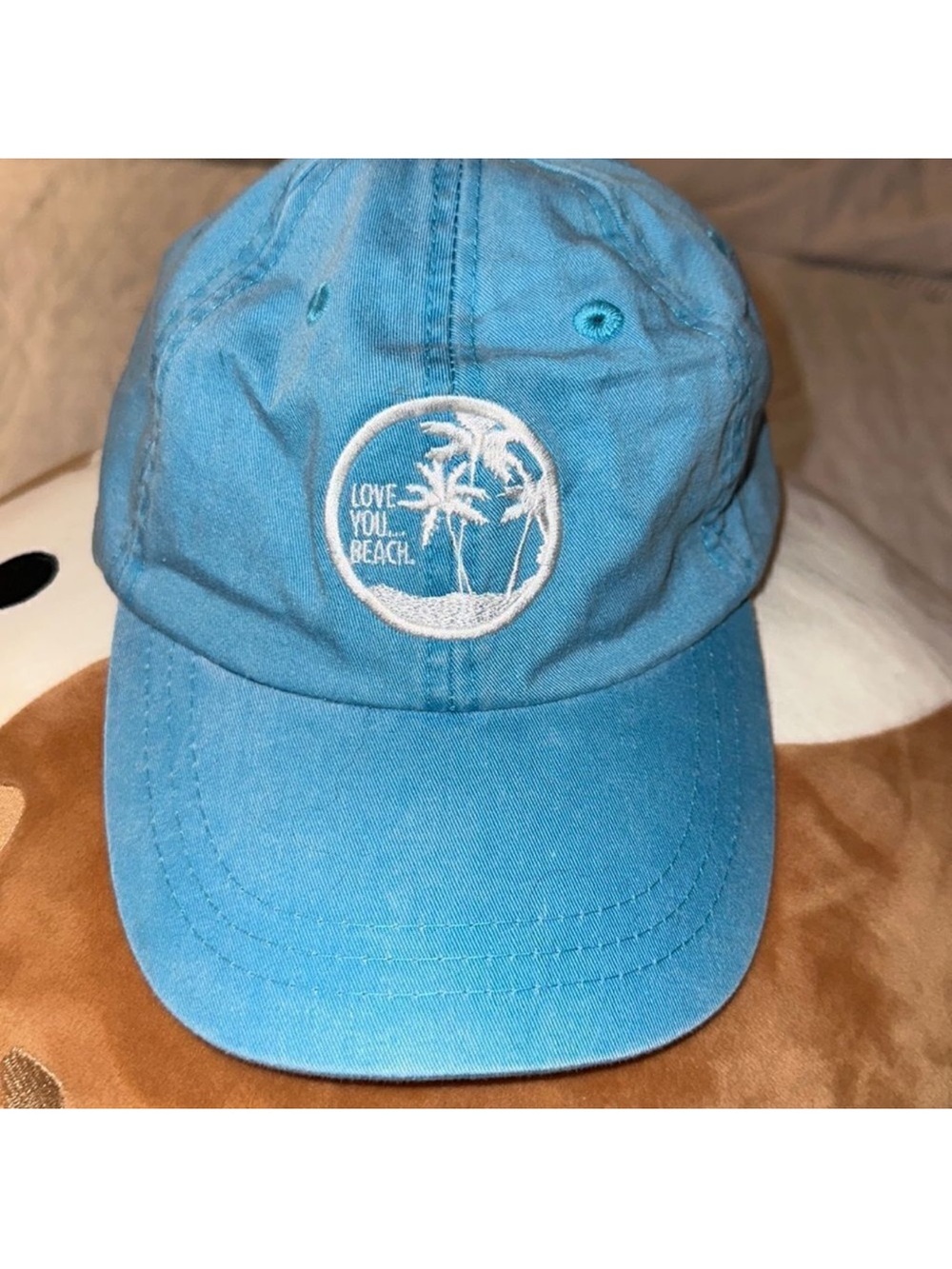 ADAMS OS Vintage Wash Sky Blue White Embroidered LOVE YOU BEACH Cotton Cap